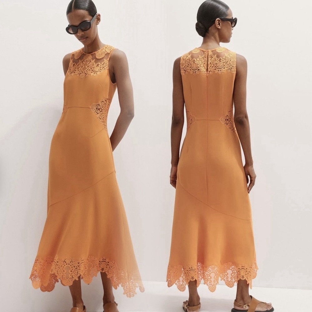 NEW ME+EM Recycled Crepe & Lace Midi Dress in Mango Orange Event Wedding Guest 6